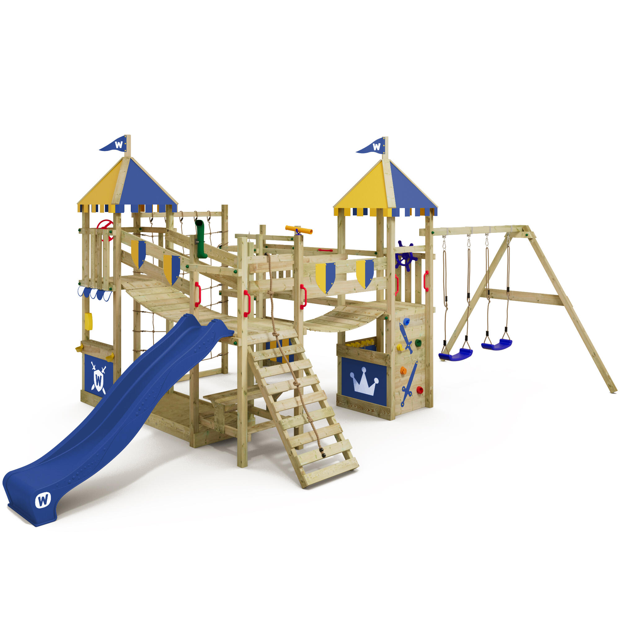 WICKEY Spielturm Smart Queen mit Schaukel & Rutsche - blau/grün