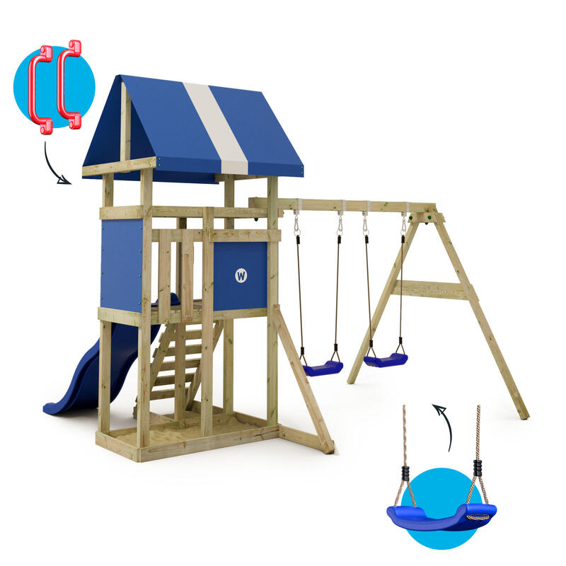 Aire de Jeux DinkyHouse avec balançoire et toboggan bleu