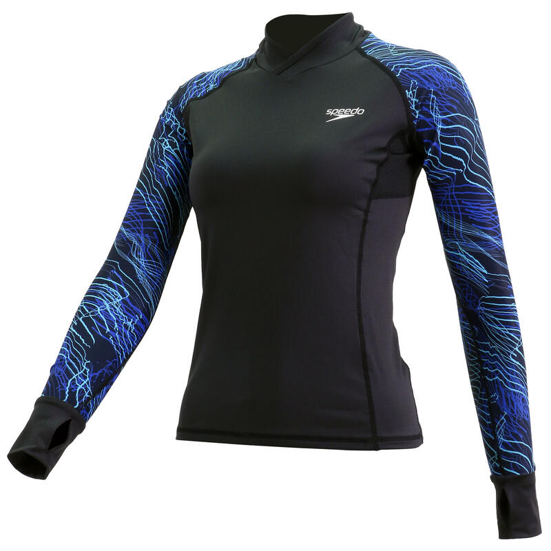 DELUXE LADIES' BREATHABLE WATER ACTIVITY LONG SLEEVE TOP - BLACK/BLUE
