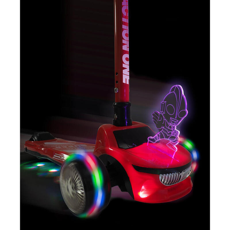 Trotineta Monster Truck cu miniproiector, roti luminoase si late, rosu