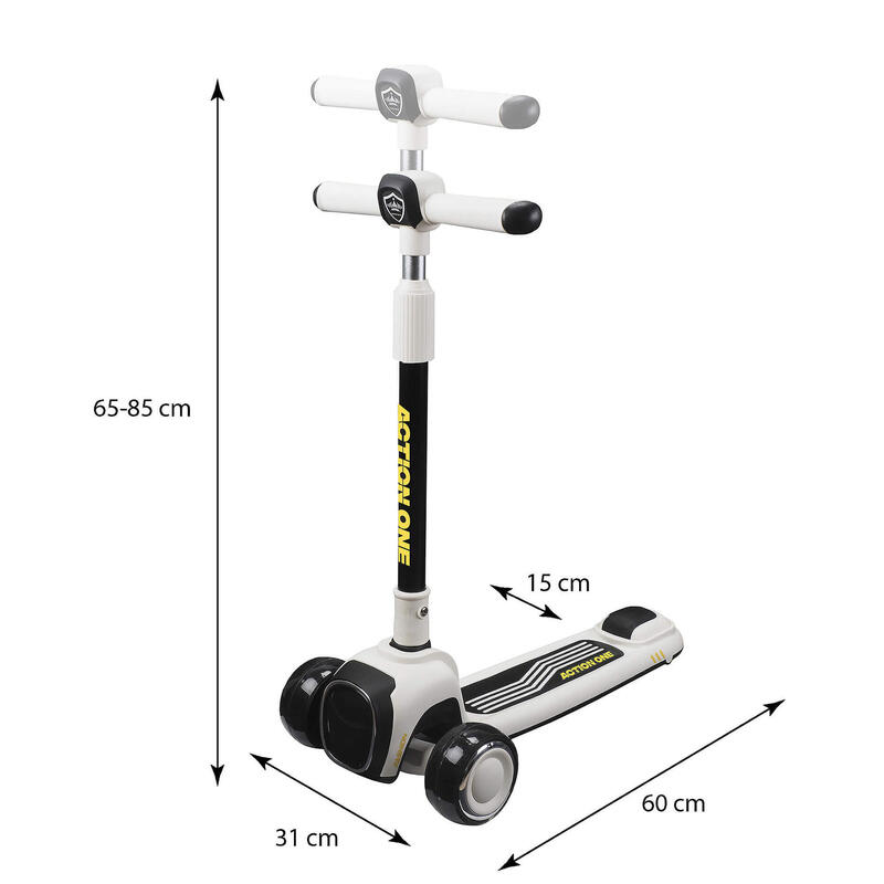 Fekete-fehér roller első lámpával és széles, fényes kerekekkel, fehér színben