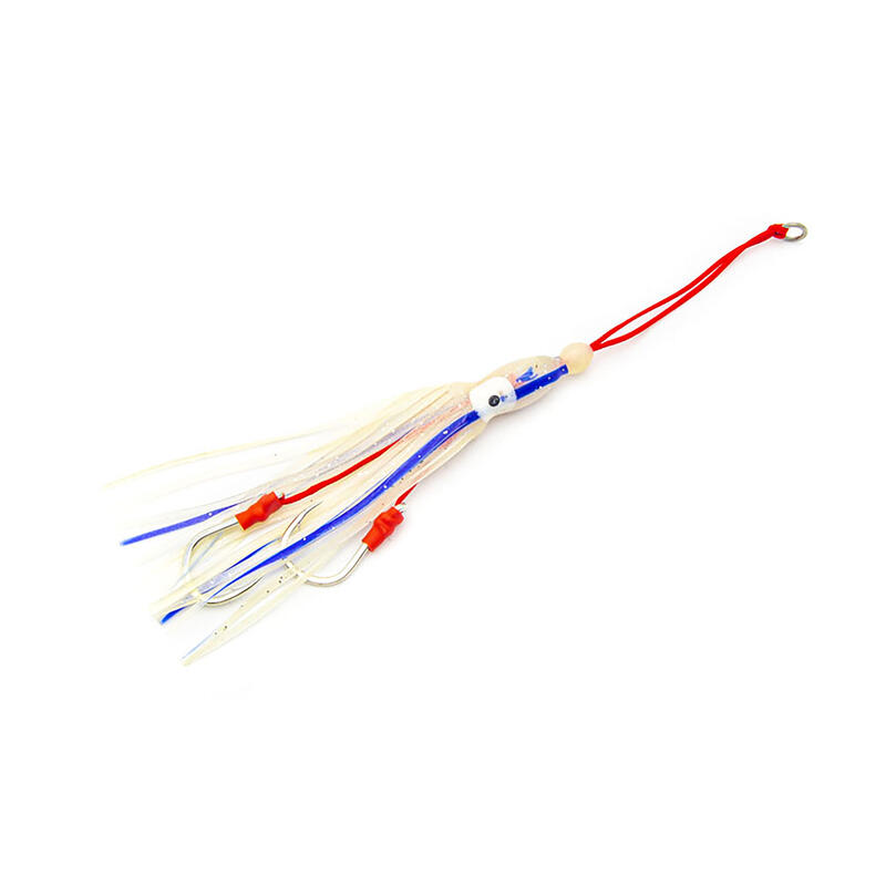 Montaje inchiku jigs JLC  pulpito M&W soft bait s-2  9 cm #8 glow raya azul