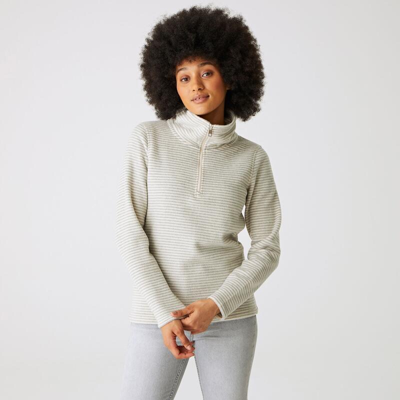 Solenne Wander-Fleece für Damen mit halblangem Reißverschluss - Creme/Silber