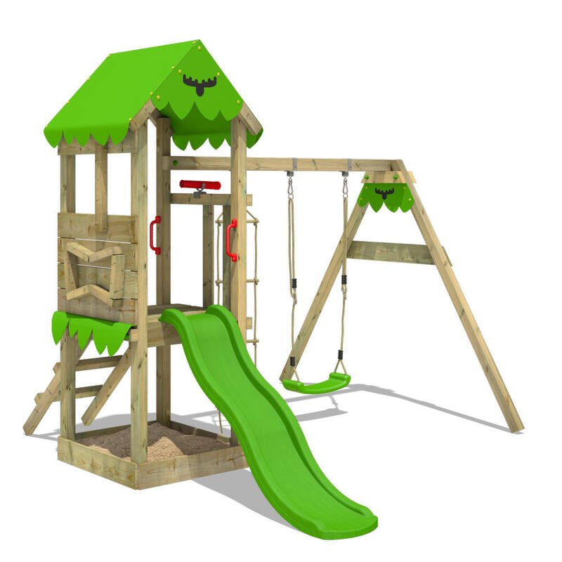 Spielturm FriendlyFrenzy mit Schaukel & apfelgrüner Rutsche