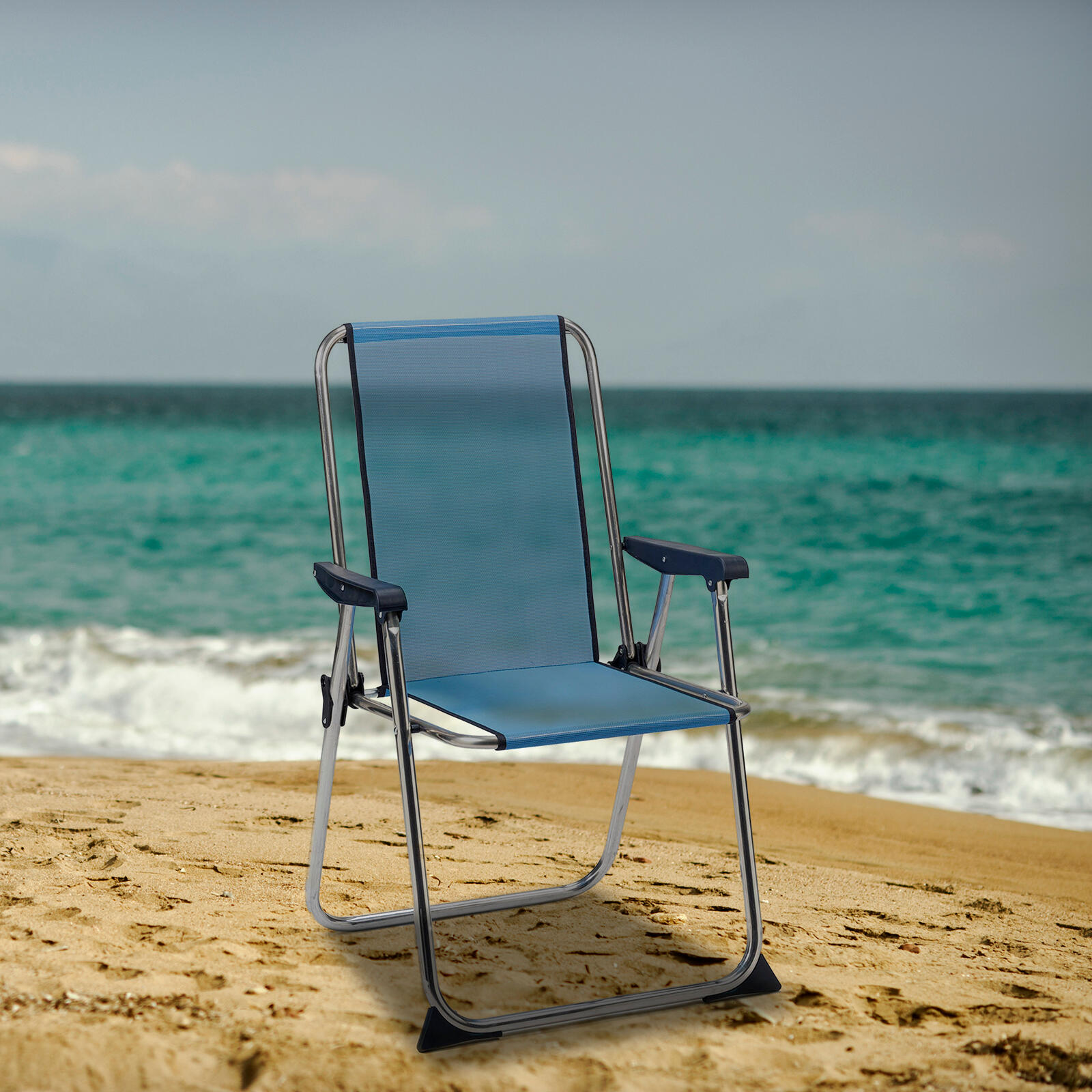 Silla de Playa Plegable Solenny con Respaldo Alto 55x53x89 cm Color Azul 2/5