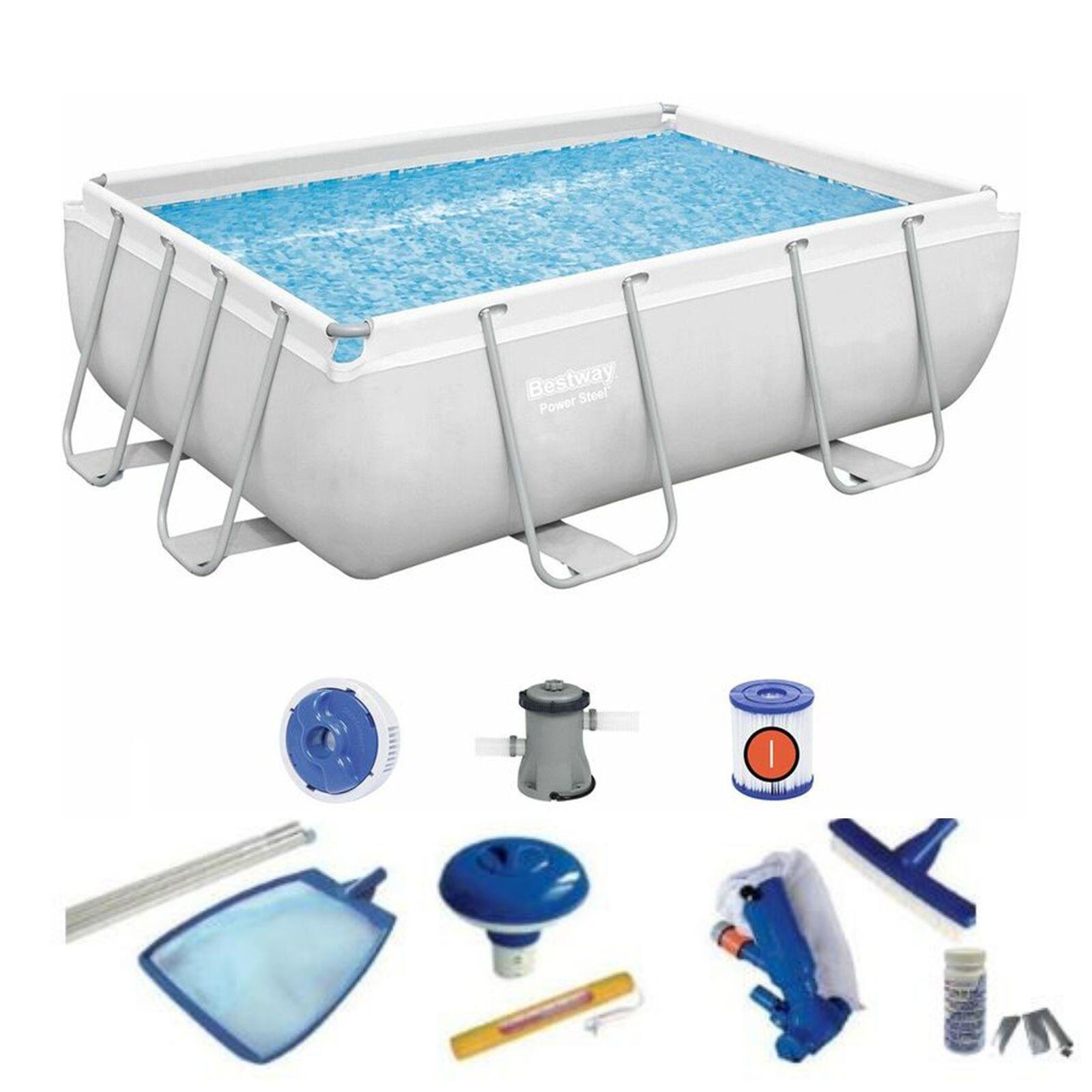 Pack Piscina Retangular Bestway Frame 287x201x100 cm Filtro + Accesórios