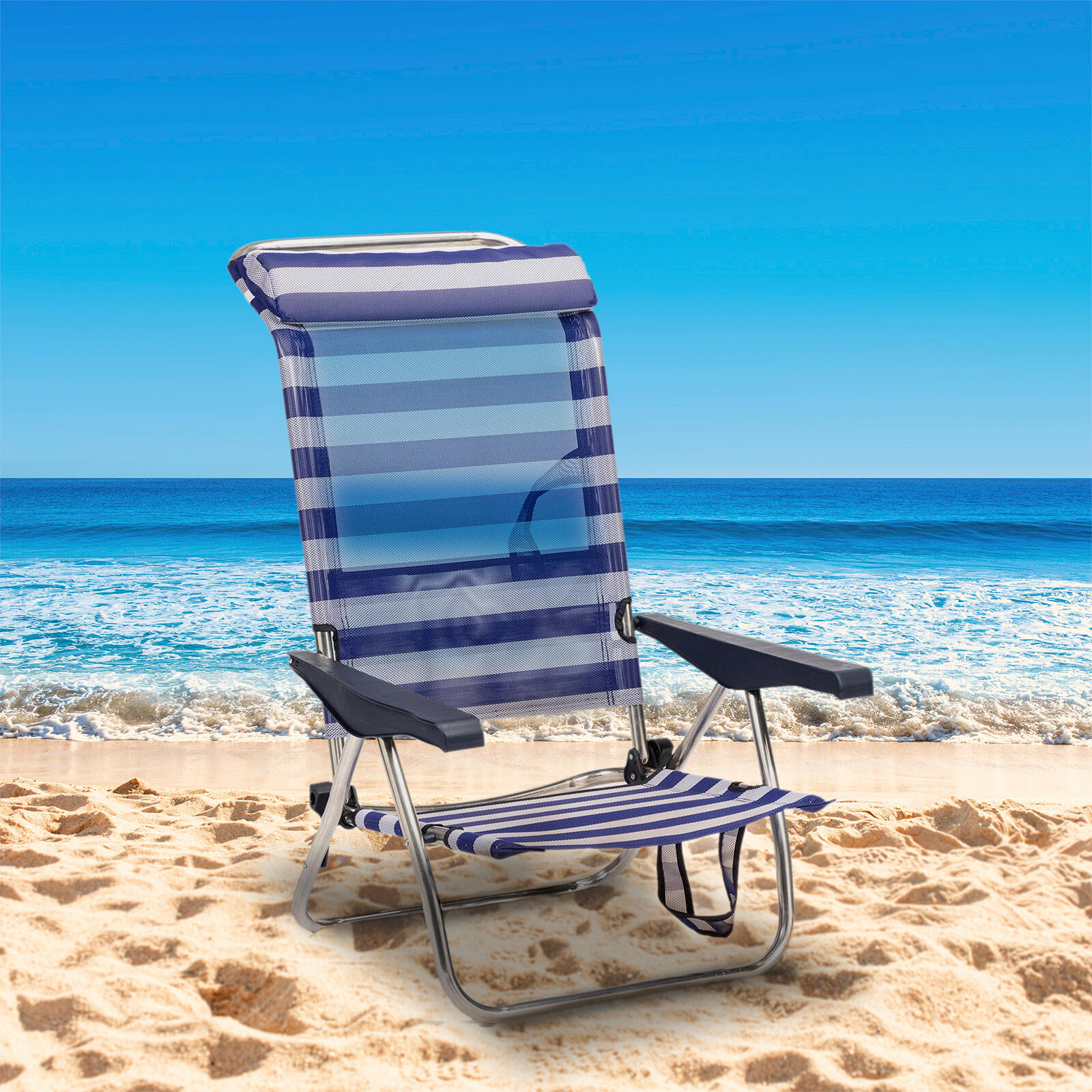 Silla de Playa Cama Plegable Solenny Reclinable con Respaldo Bajo y Asas 77x60x8 2/5