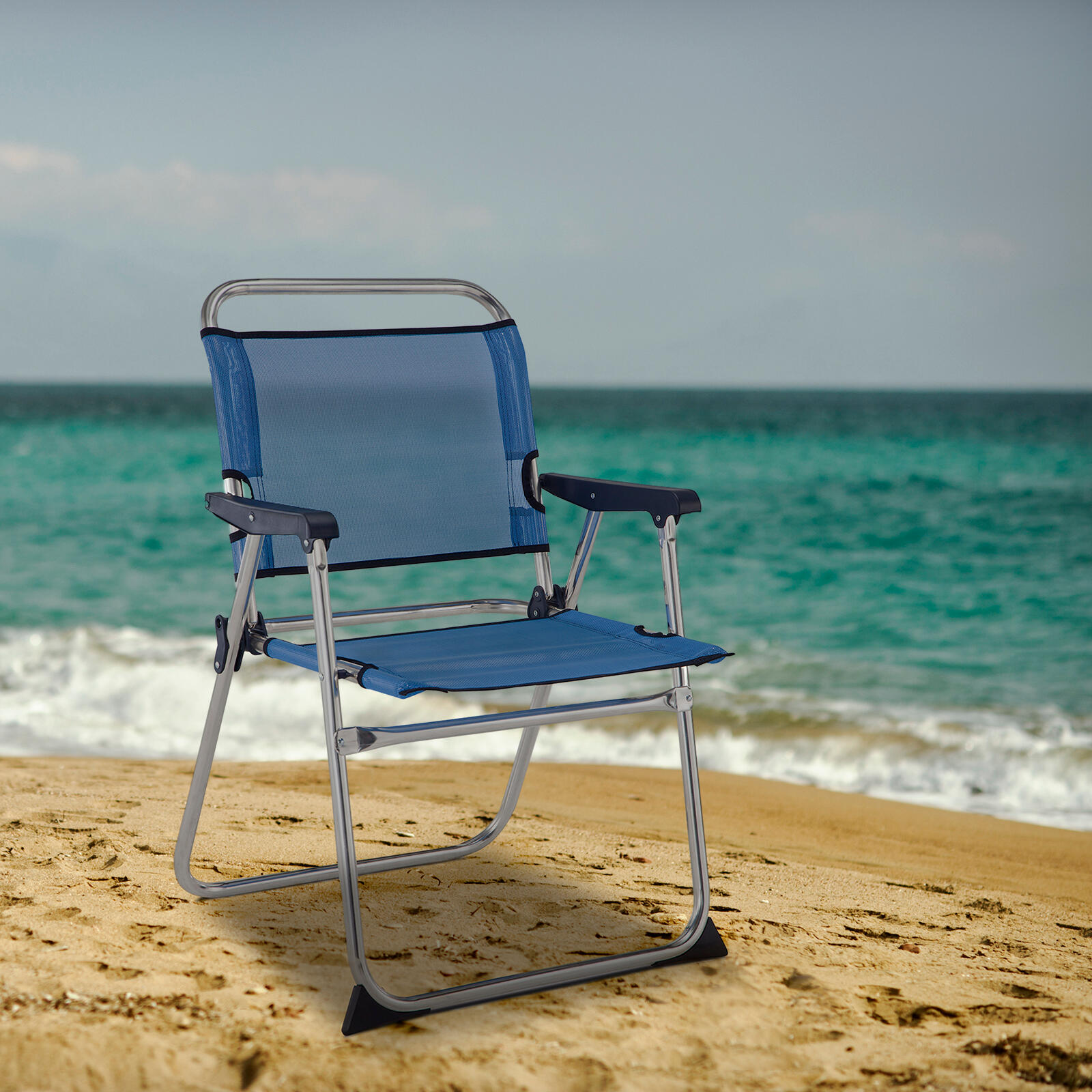 Cadeira de praia dobrável solenny baixa 58x54x81 cm azul 2/5