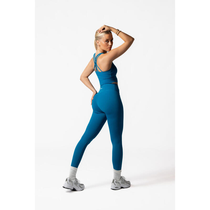 Legging Taille Haute Fitness V Crossover Femme Bleu Foncé