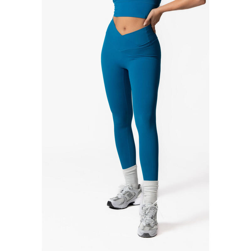 Legging Taille Haute Fitness V Crossover Femme Bleu Foncé