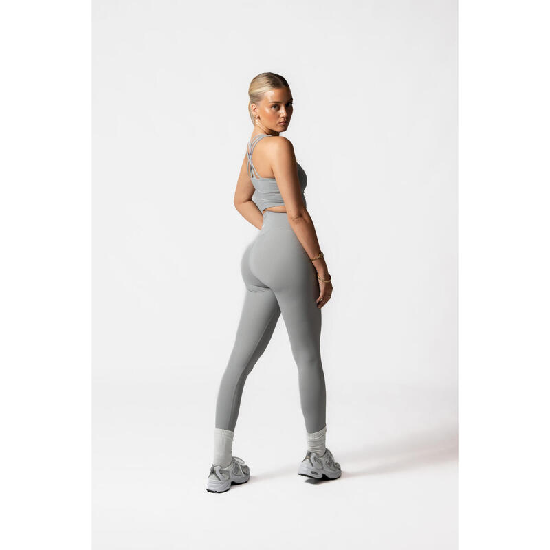 Legging Taille Haute Fitness V Crossover Femme Gris