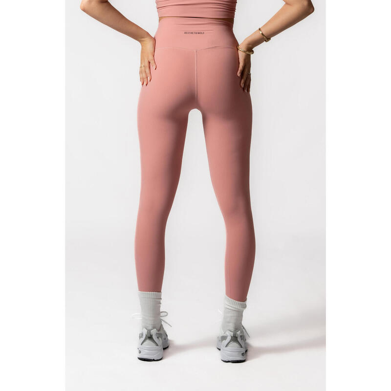 Legging Taille Haute Fitness V Crossover Femme Saumon/Rose