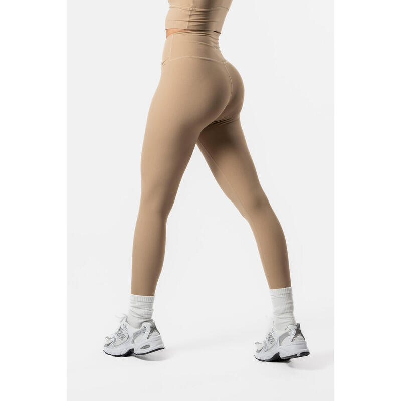 Leggings Fitness V Crossover Cintura Alta Mulher Castanho Claro