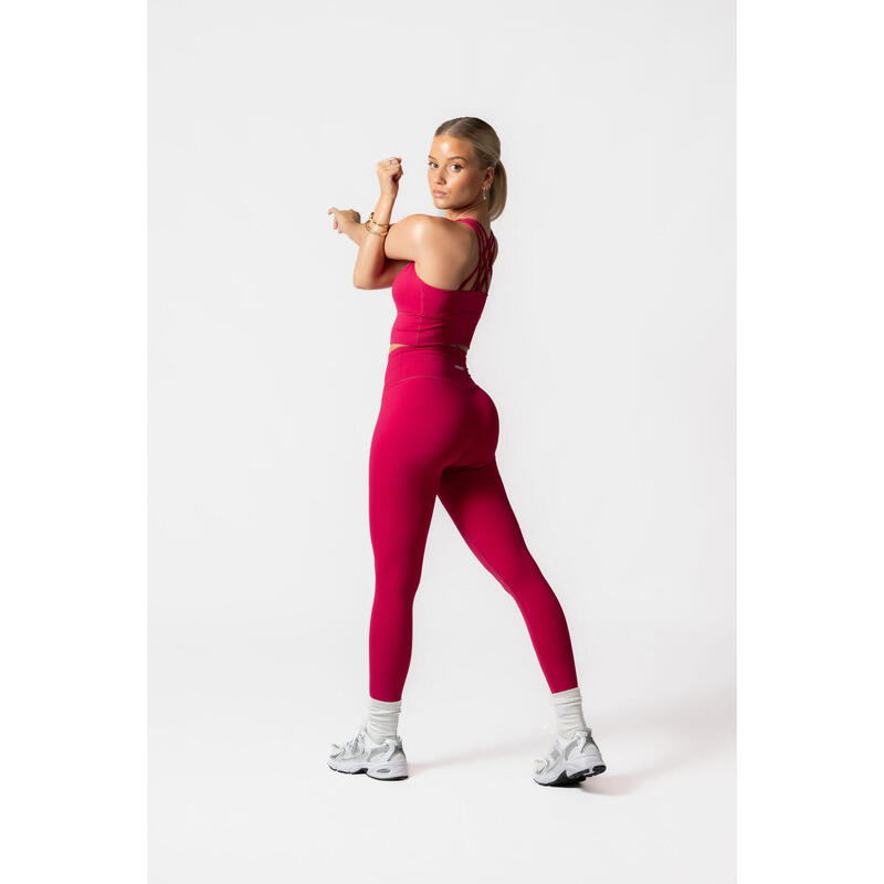 Legging Taille Haute Fitness V Crossover Femme Fuchsia Rouge