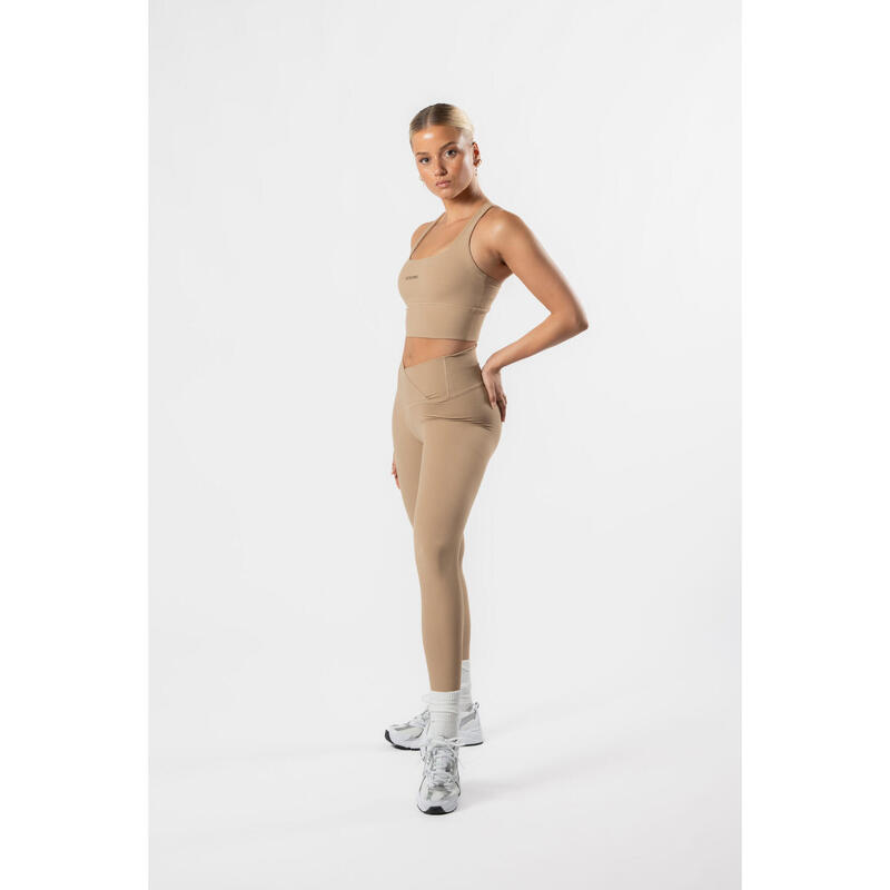 Legging Taille Haute Fitness V Crossover Femme Marron Clair