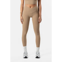 Legging Taille Haute Fitness V Crossover Femme Marron Clair