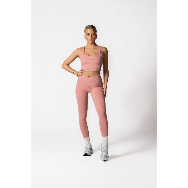 Legging Taille Haute Fitness V Crossover Femme Saumon/Rose