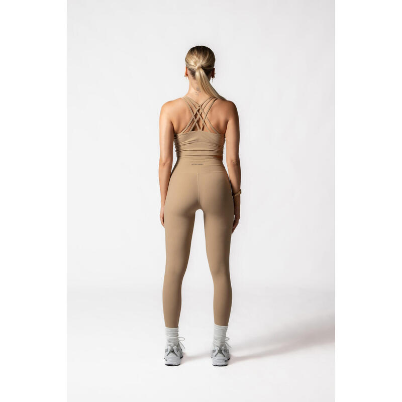 Leggings Fitness V Crossover Cintura Alta Mulher Castanho Claro