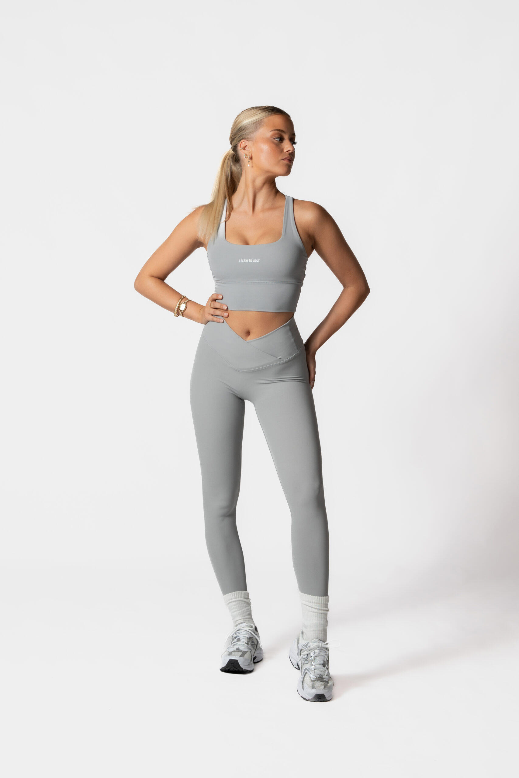 Fitness Sportbeha met Gekruiste Rug/Cross Back Bra Grijs 4/5
