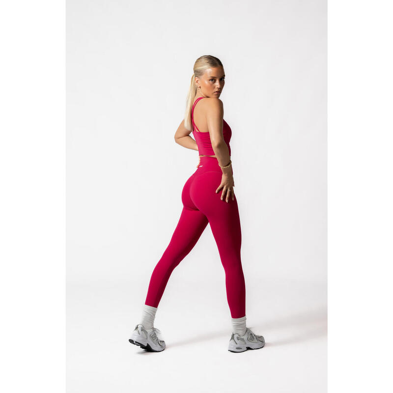 Legging Taille Haute Fitness V Crossover Femme Fuchsia Rouge