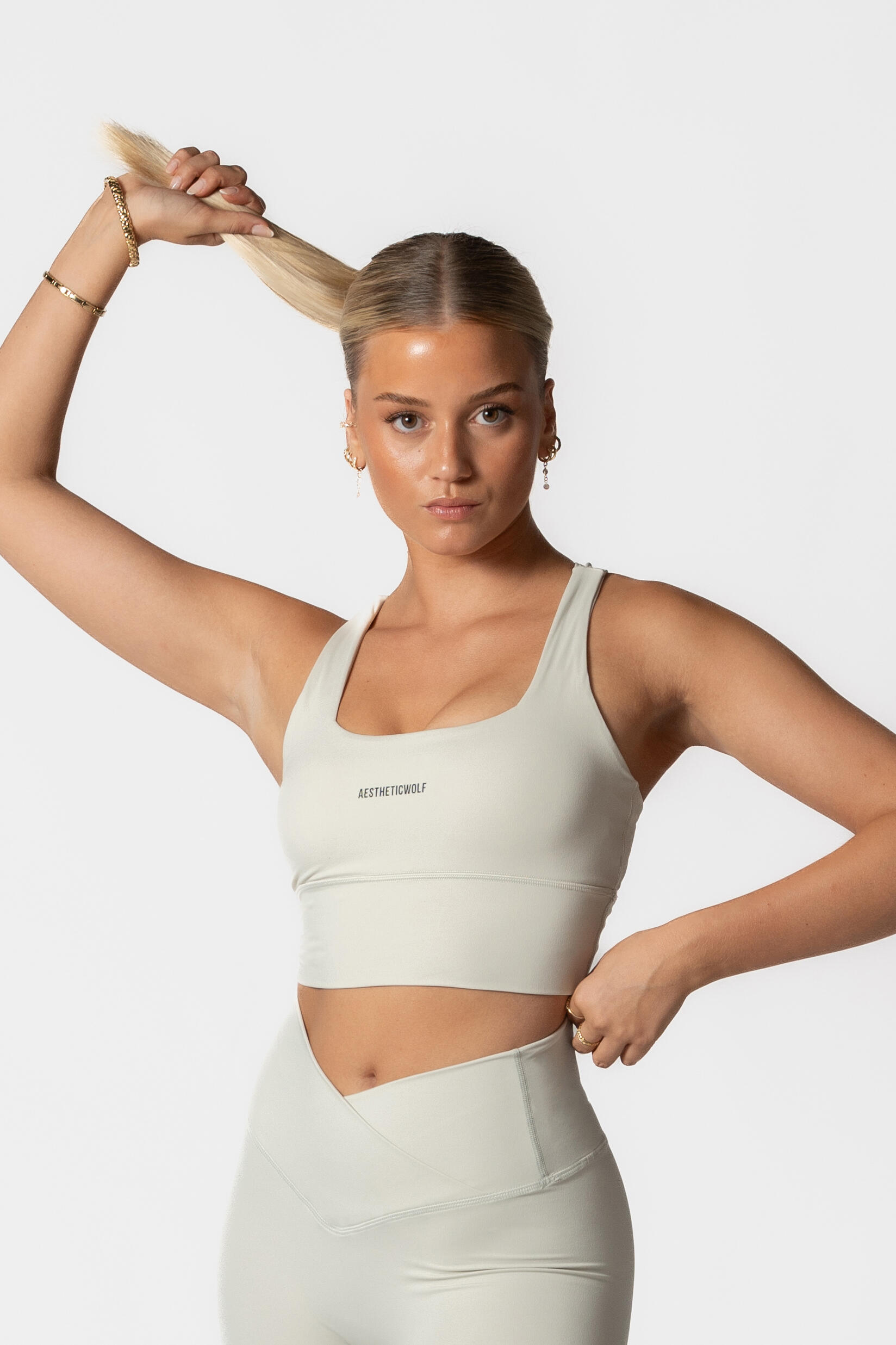 Fitness Sportbeha met Gekruiste Rug/Cross Back Bra Beige Crème 3/5