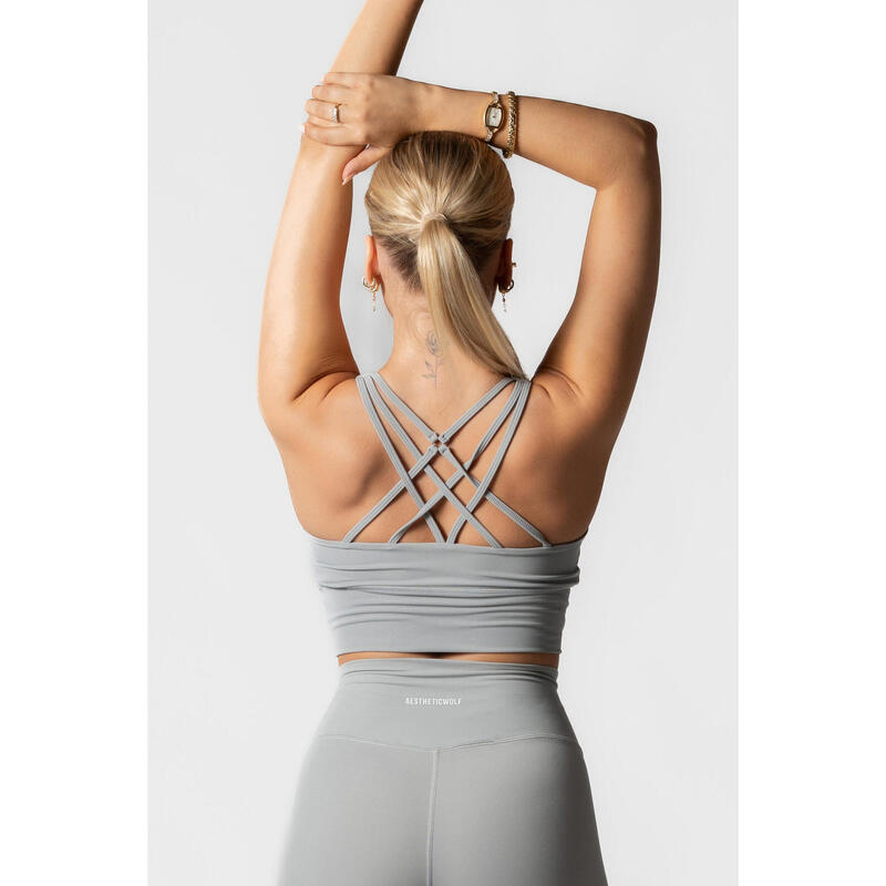 Fitness Sportbeha met Gekruiste Rug/Cross Back Bra Grijs