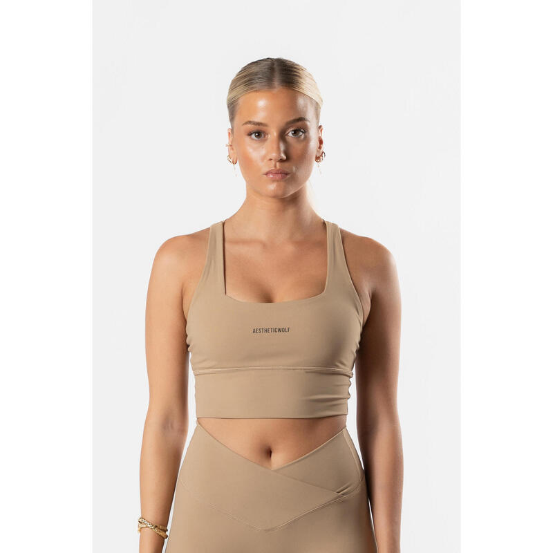 Brassière Fitness Dos Croisé Marron Clair