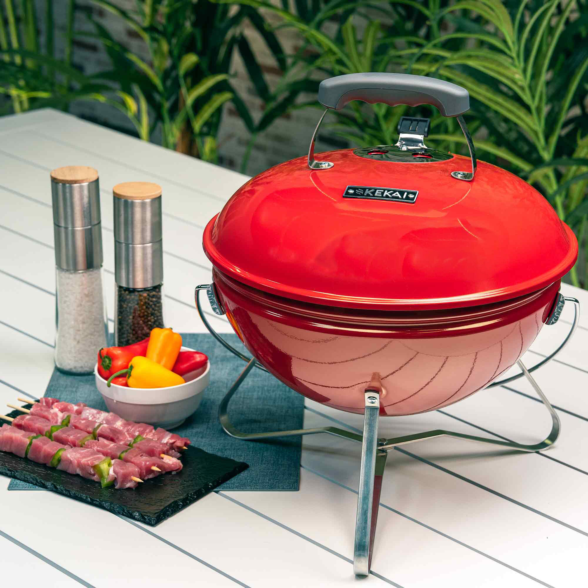 Barbacoa de Carbón Portátil de Sobremesa Kekai Tahoe  37x37x44 cm Rojo 2/5