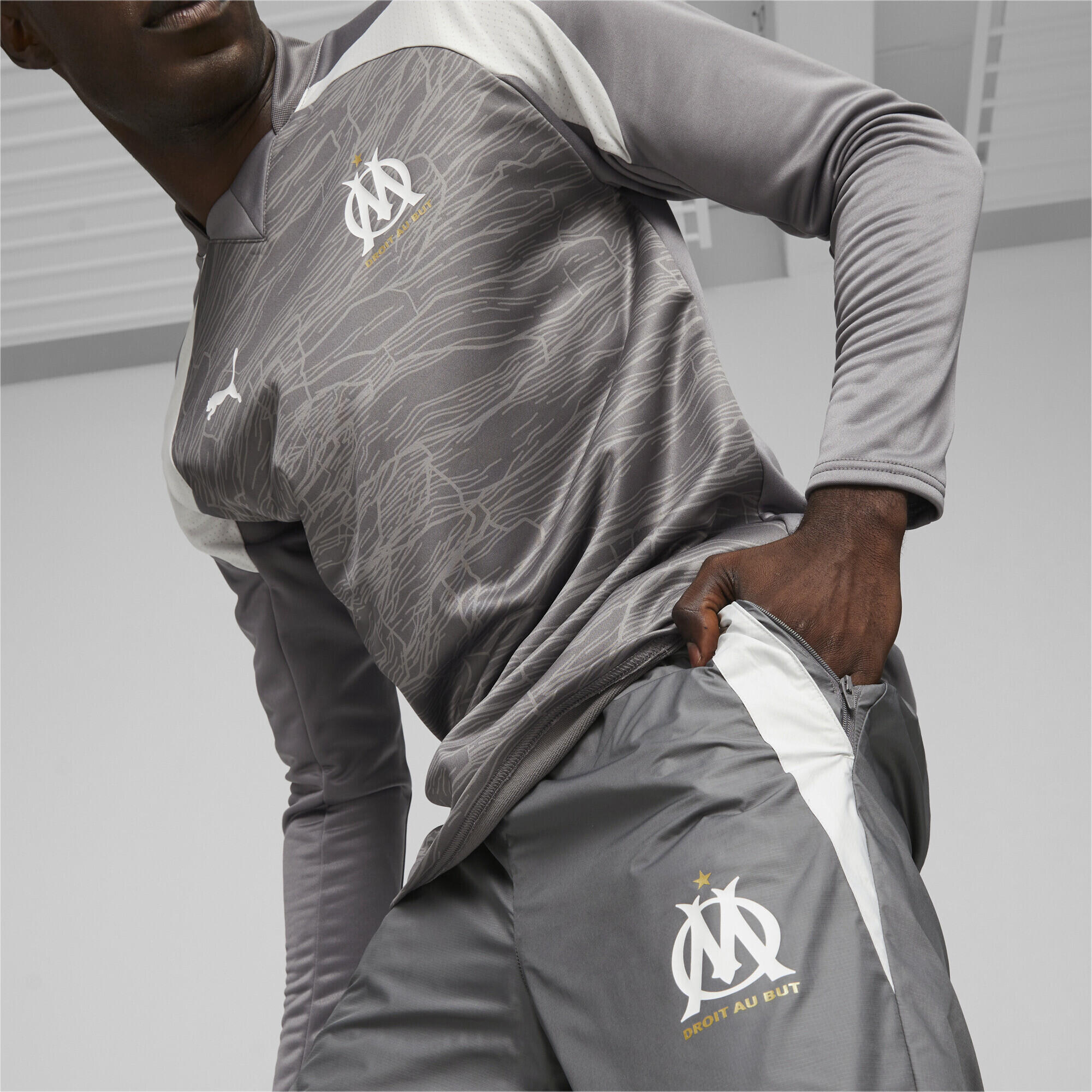 Olympique de Marseille Pre-match Fußballhose Herren PUMA Cool Dark Gray White 4/6