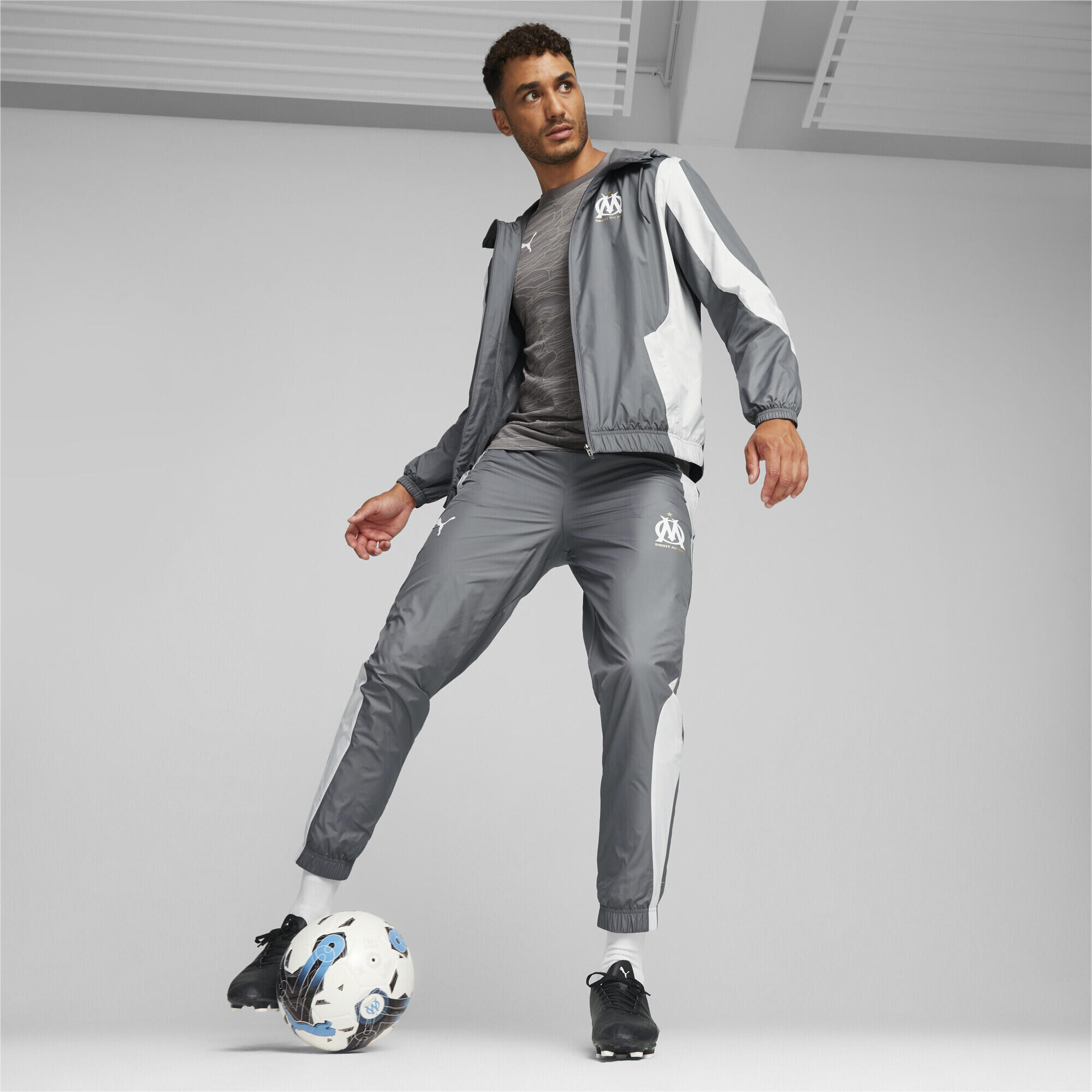 Chaqueta de fútbol OM prepartido PUMA White Cool Dark Gray 2/5