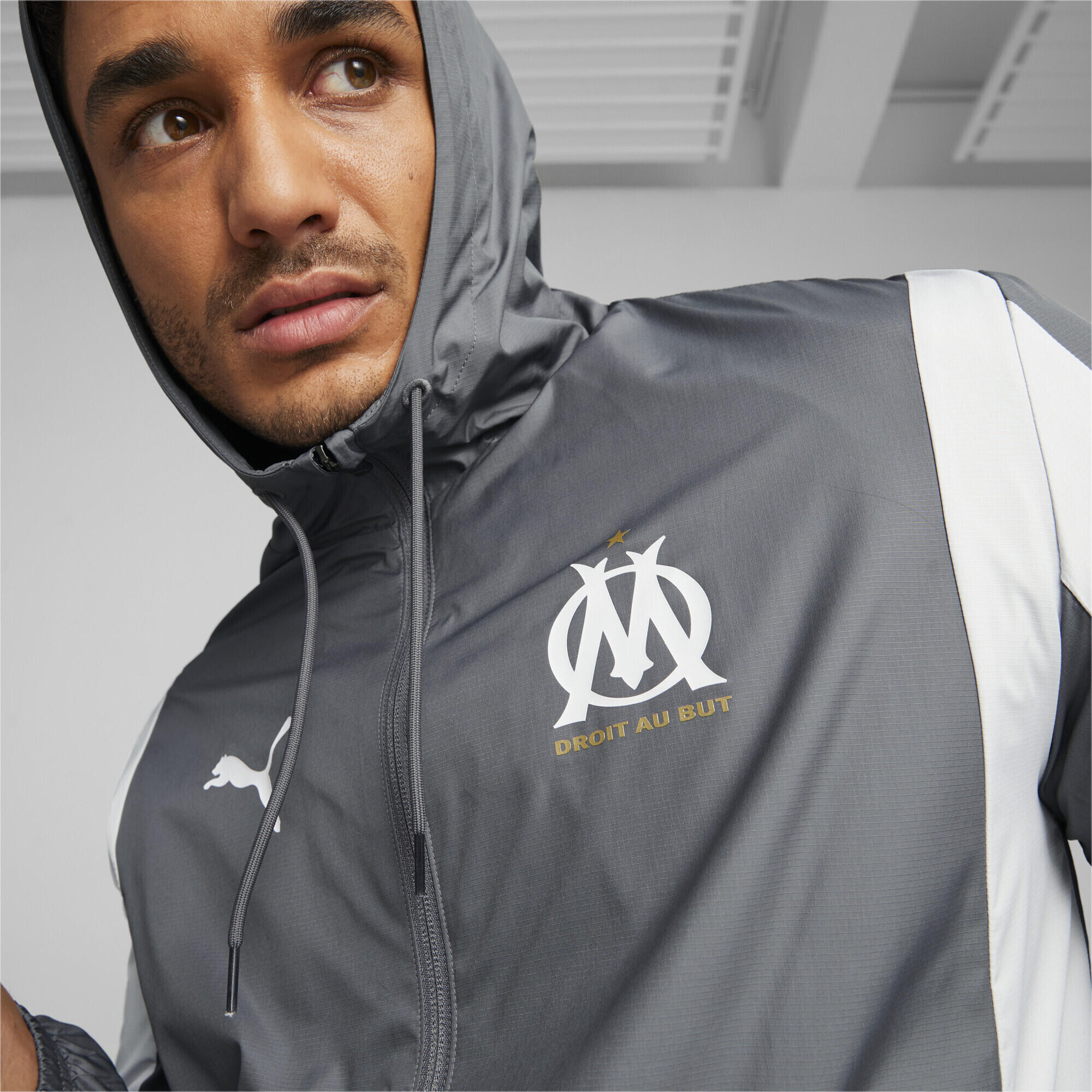 Chaqueta de fútbol OM prepartido PUMA White Cool Dark Gray 3/5