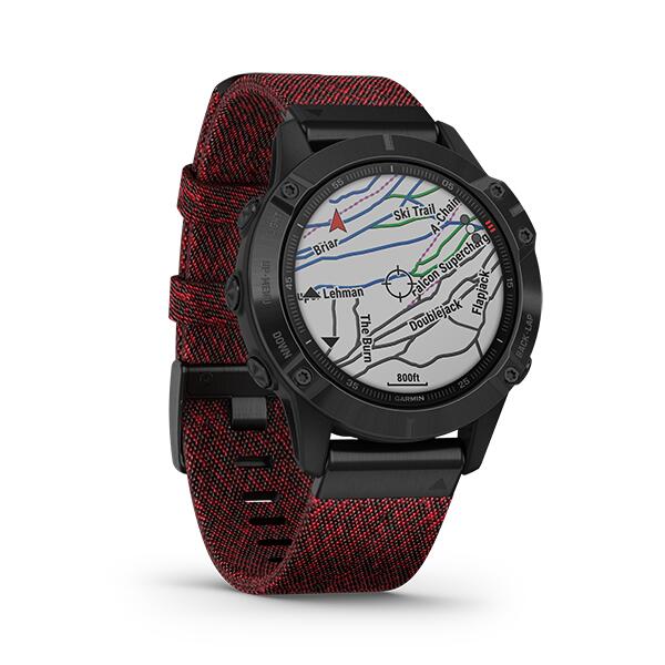 Garmin Fenix 6 Black DLC Smartwatch with Hathred Nylon and black silicon  band