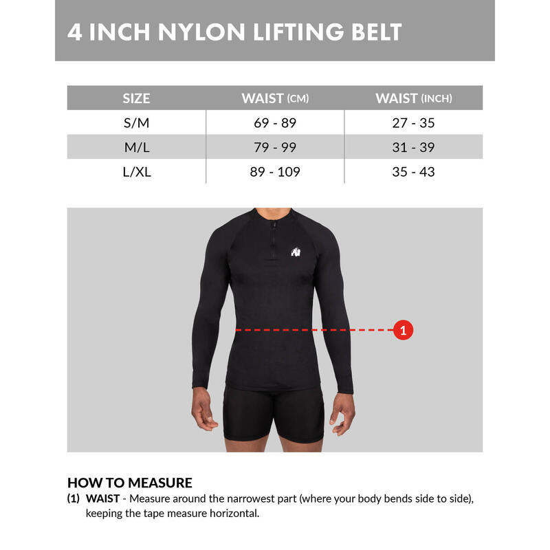 4 Inch Nylon Ceinture de levage - Noir/Rouge Stitched