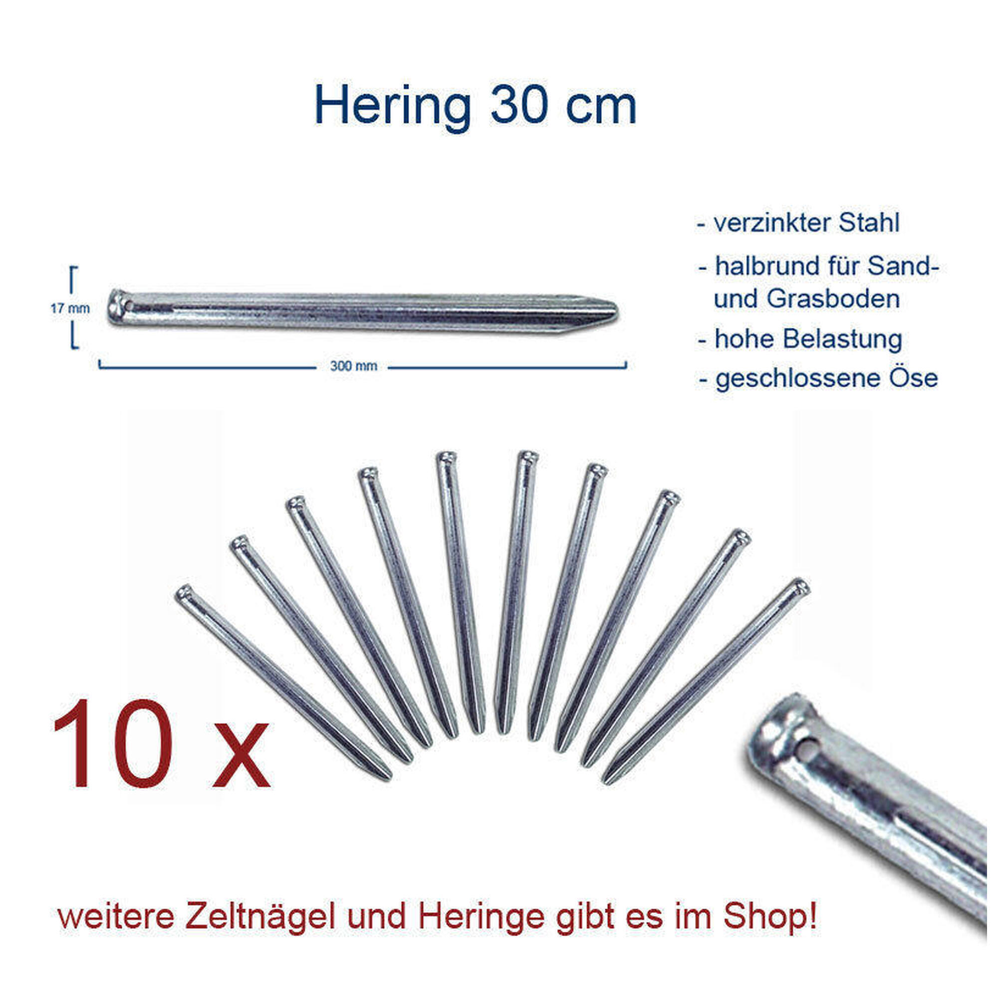 10 x Hering 30 cm Zeltnagel Zelt Heringe Erdnagel Gras & Sand Stahl verzinkt