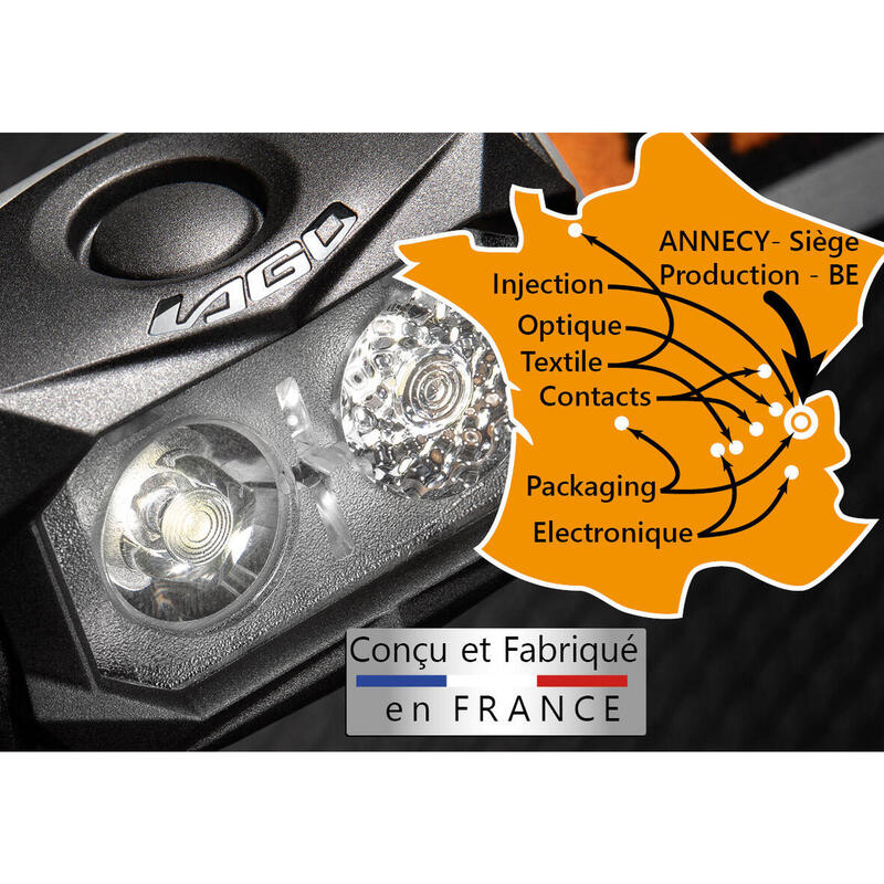 Lampe frontale rechargeable IXO1.0 – Trail Course Randonnée – Fabrication FRANCE