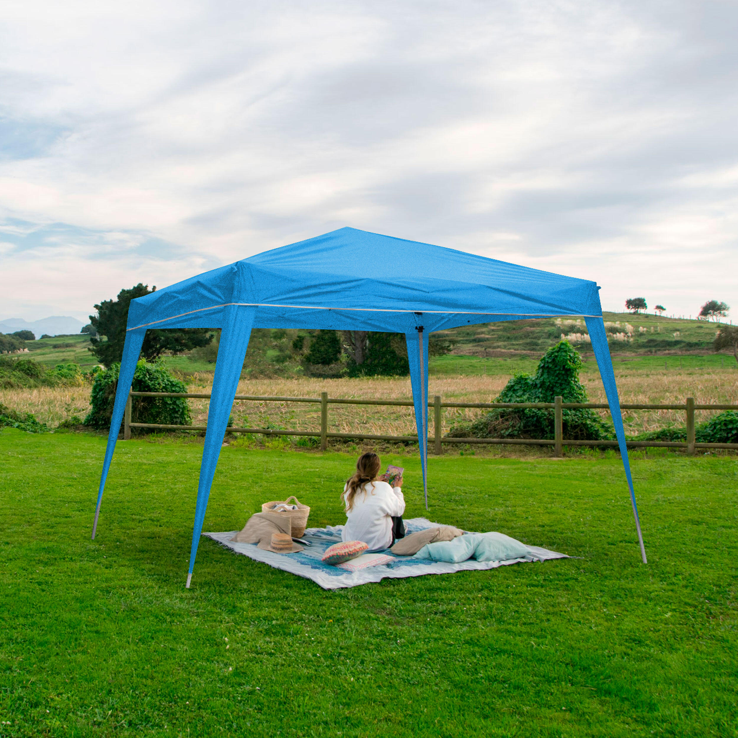 Tenda dobrável California 2,4x2,4 m azul. Jardim, praia, campo 6/7