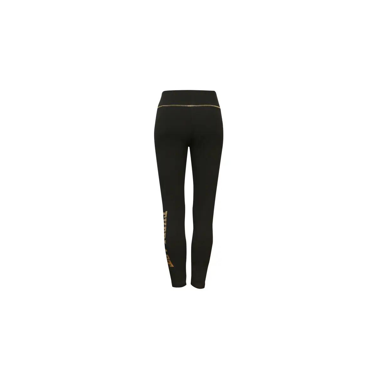 Leggings - Fitness - Donna - Stretch, vita media, logo - Nero/Oro 2/2