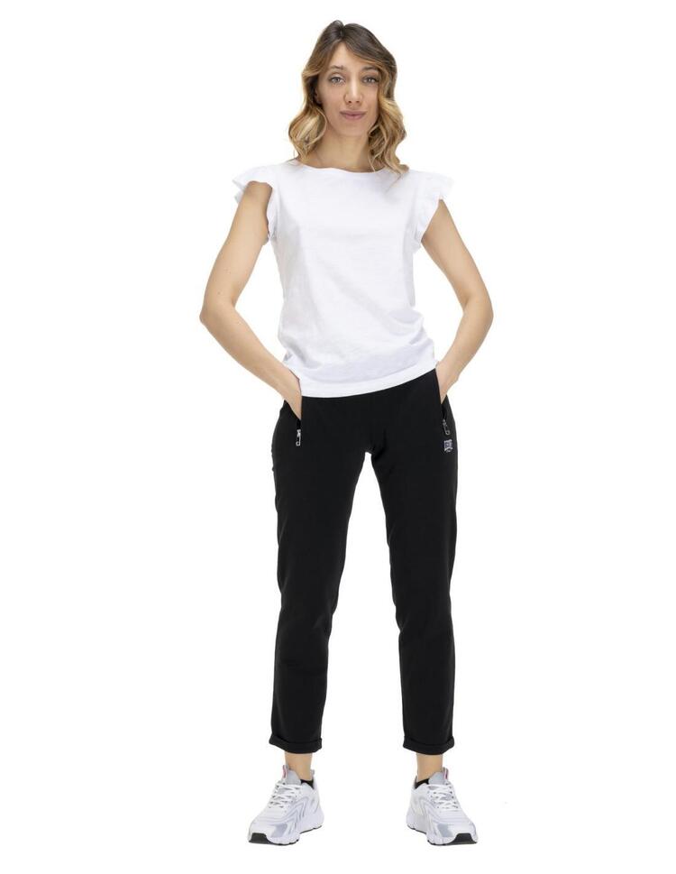 T-shirt damski z falbaną w kolorach ziemi