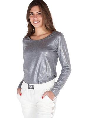 Glitzer-T-Shirt mit langen Ärmeln für Damen Flower