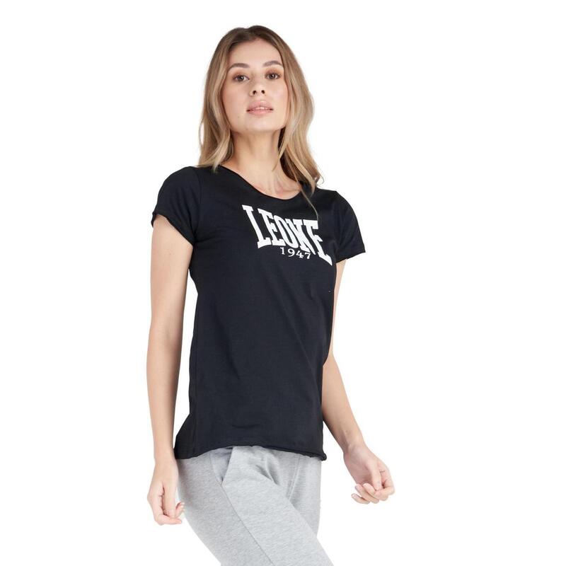 Camiseta feminina de manga curta com logotipo grande de luxo
