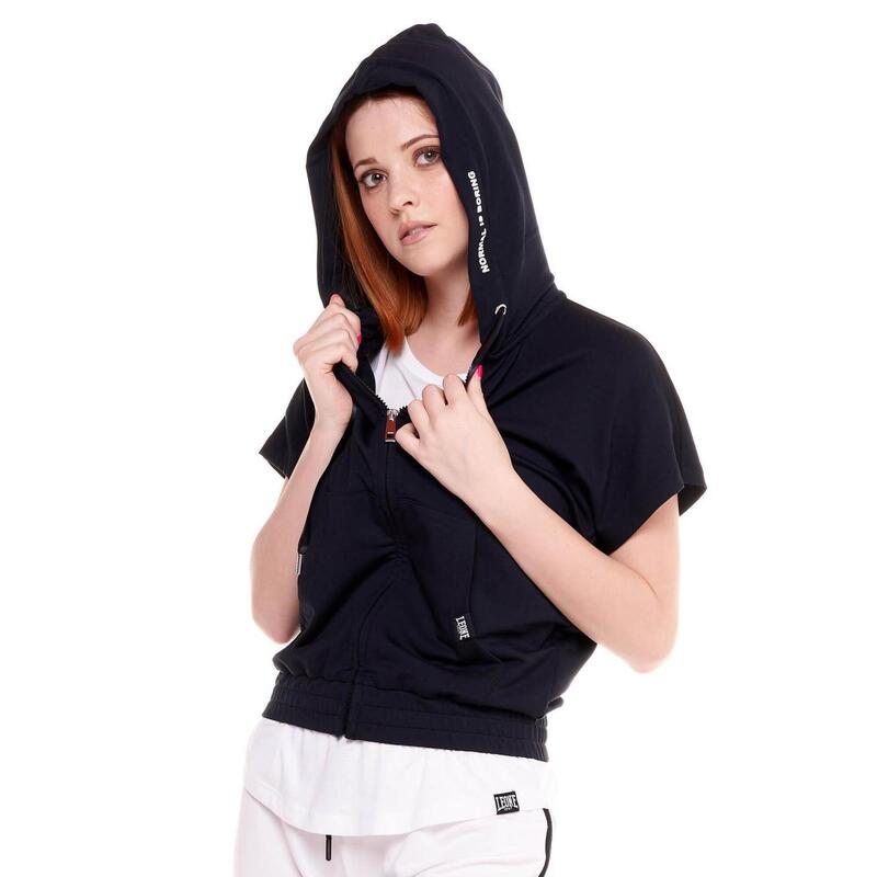Sweatshirt met korte mouwen, capuchon en ritssluiting voor dames Black & White