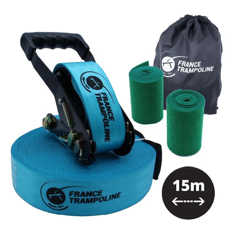 Sangle Slackline 15m avec Cliquet, Protections Arbre et Pochette de Transport