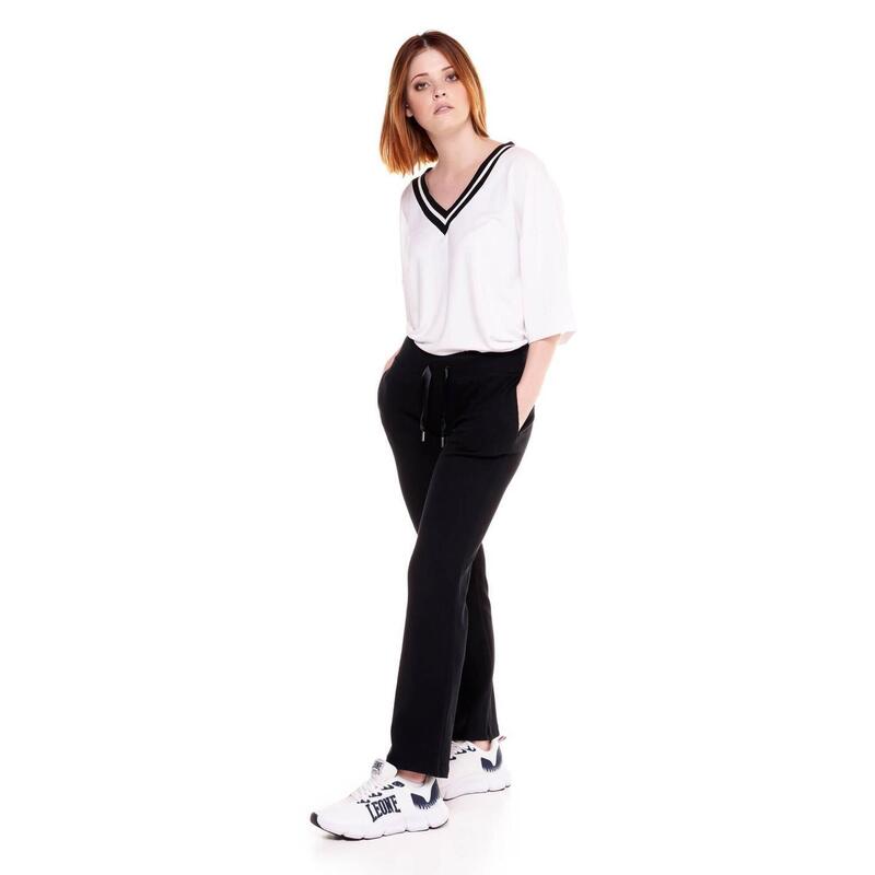 Pantalón mujer canalé blanco y negro