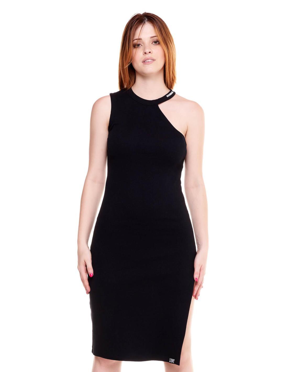 LEONE 1947 APPAREL Vestido feminino preto e branco de um ombro só