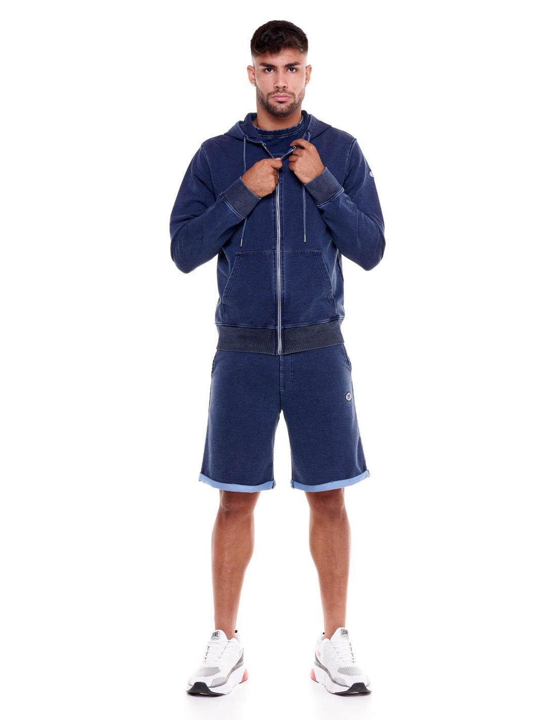Sweat zippé homme en denim wash Leone Indigo 2/7
