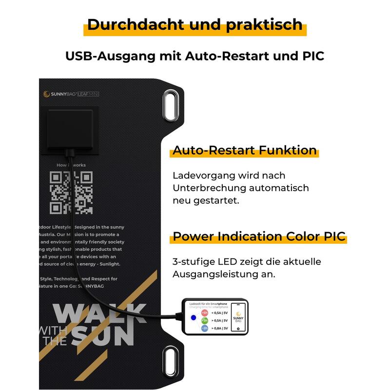 LEAF MINI Solarpanel | 5W | Ultraleicht mit 349g | Wandern | Solarmodul Outdoor