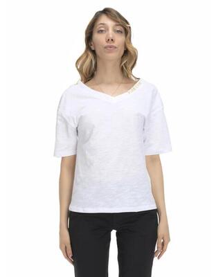 T-shirt met korte mouwen en v-hals voor dames earth tones