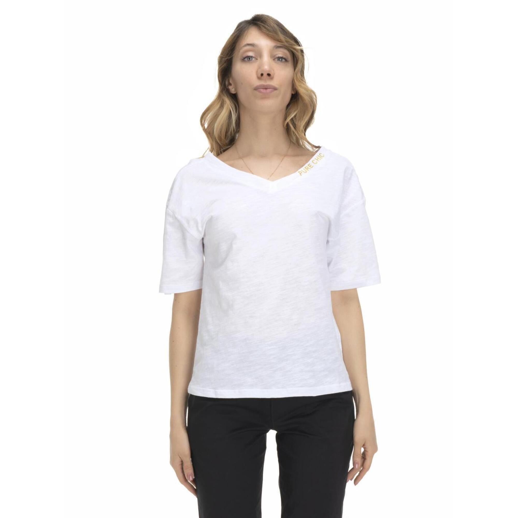 Damski T-shirt z dekoltem w kształcie litery V w kolorach ziemi