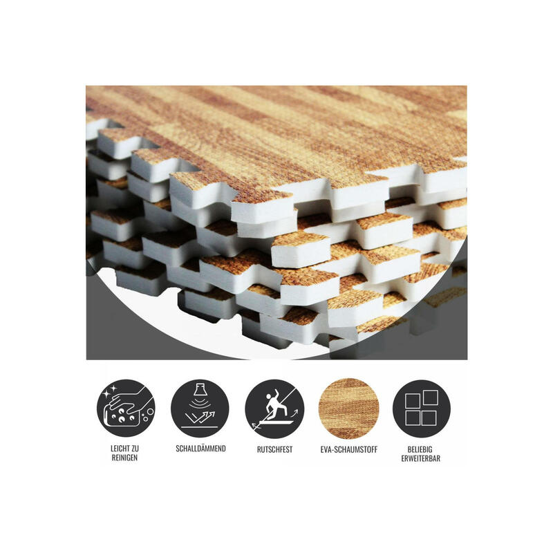 Vloermatten - Beschermingsmatten - 6 matten + 12 eindstukken - Lichte houtlook