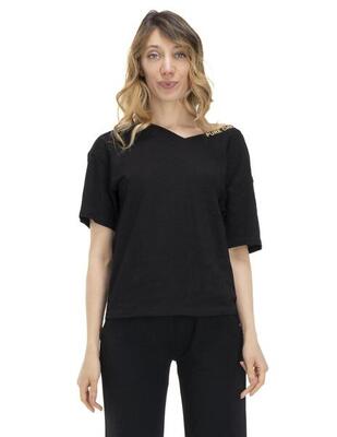 T-shirt met korte mouwen en v-hals voor dames earth tones